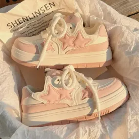 Hnzxzm 2024 New Korean Shoes Kawaii Pink Platform Sneakers Women Vintage Vulcanize Spring Summer Casual Tennis Female Flats Footwear