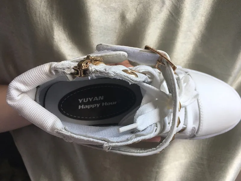 Hnzxzm New High top Shoes Women Fashion Rivets Canvas Shoes Women's Casual Shoes Leopard Flowers Brand Vintage Black White Blue