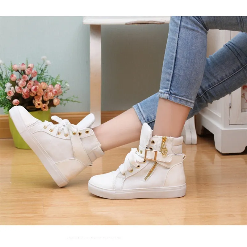 Hnzxzm New High top Shoes Women Fashion Rivets Canvas Shoes Women's Casual Shoes Leopard Flowers Brand Vintage Black White Blue