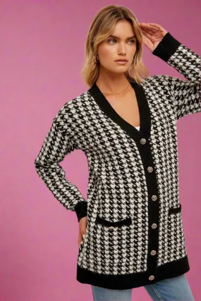 Houndstooth Longline Cardigan - Black