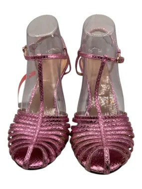 J Crew Shoe Size 10 Metallic Pink Strappy Open Heel Stiletto Peep Toe Pumps
