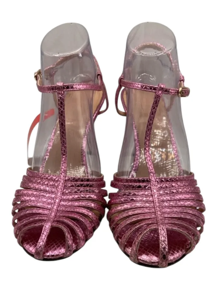 J Crew Shoe Size 10 Metallic Pink Strappy Open Heel Stiletto Peep Toe Pumps