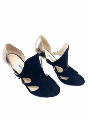 JIMMY CHOO Size 7 Black & Gold Suede Solid Pumps