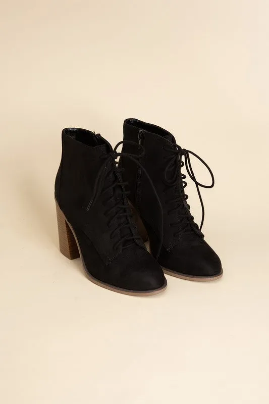 Kidman Lace Up Wooden Heel Ankle Bootie