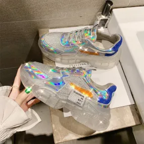 Lace Up Platform Glitter Chunky Sneakers