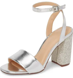 Lauren Lorraine Julia Sandal Block Heel Crystal Ankle Strap Dress Prom Pumps