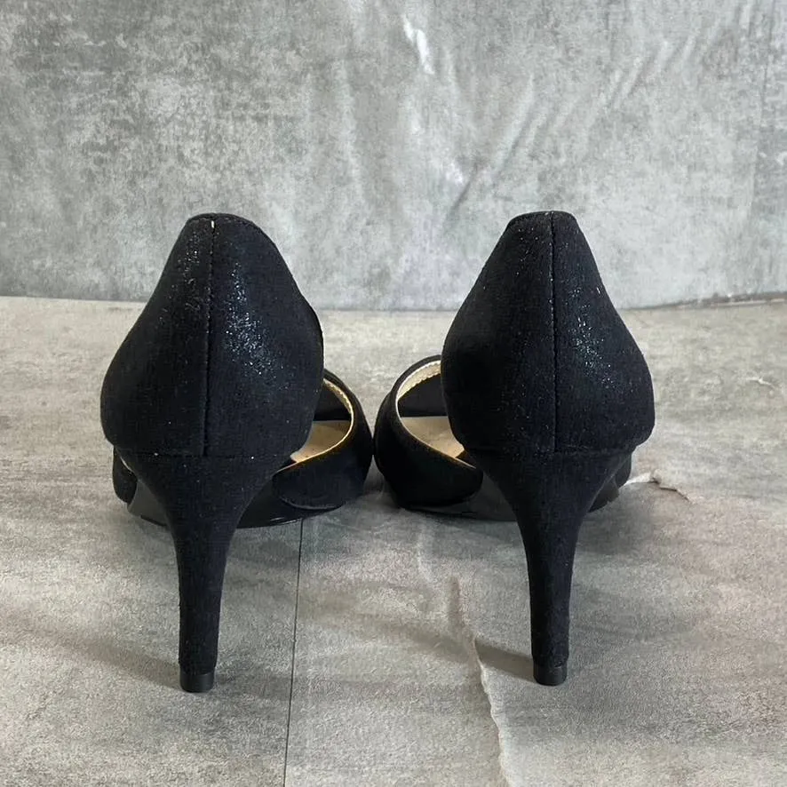 LIFESTRIDE Women's Black Glitter Mykonos Round Open-Toe Slip-On Pumps SZ 5.5