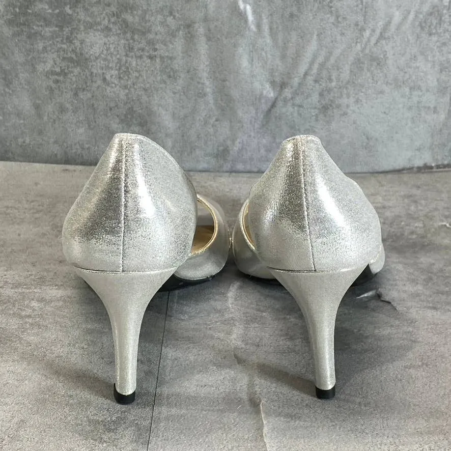 LIFESTRIDE Women's Wide Width Silver Metallic Mykonos Open-Toe Pumps SZ 7W