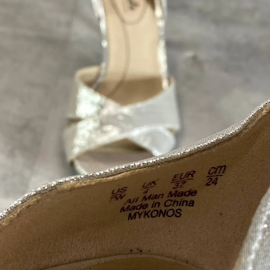 LIFESTRIDE Women's Wide Width Silver Metallic Mykonos Open-Toe Pumps SZ 7W