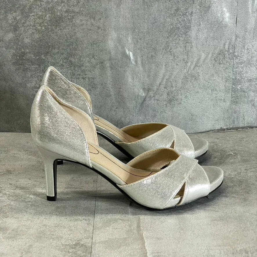 LIFESTRIDE Women's Wide Width Silver Metallic Mykonos Open-Toe Pumps SZ 7W