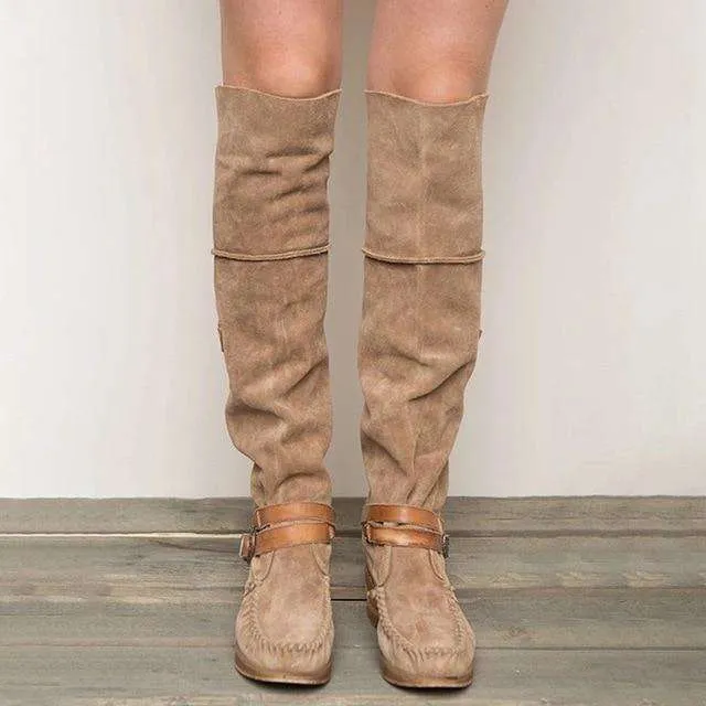 Low Heel - Over The Knee Tassel Boots