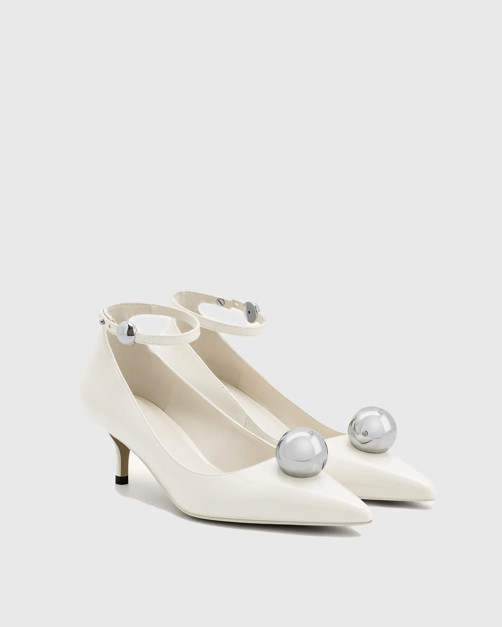 Marina Metal Ball Strap Pumps In White