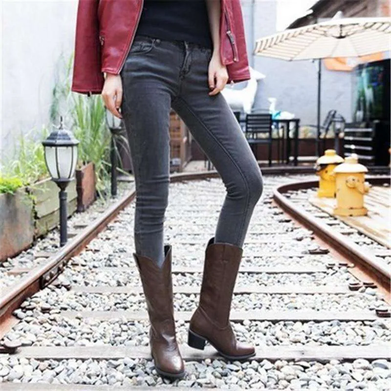 Mid-Calf Autumn Leather Boots