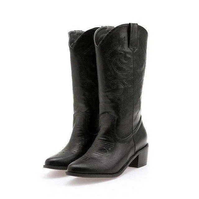 Mid-Calf Autumn Leather Boots