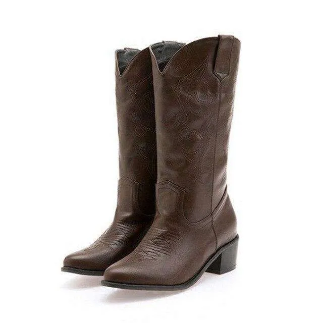 Mid-Calf Autumn Leather Boots