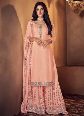 Peach Badla Embellished Designer Palazzo Suit