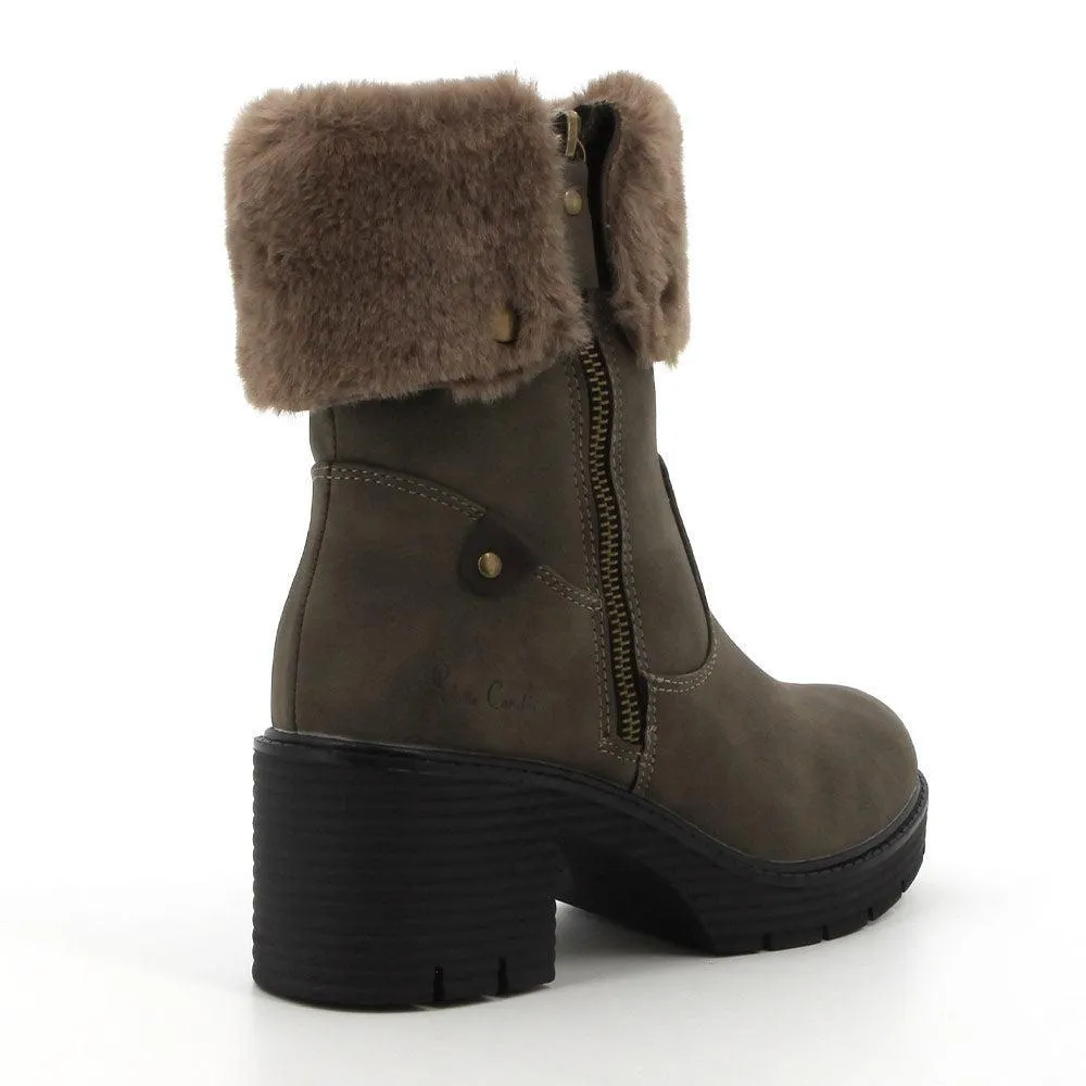 Pierre Cardin Dente Beige Fur Boot - Olive