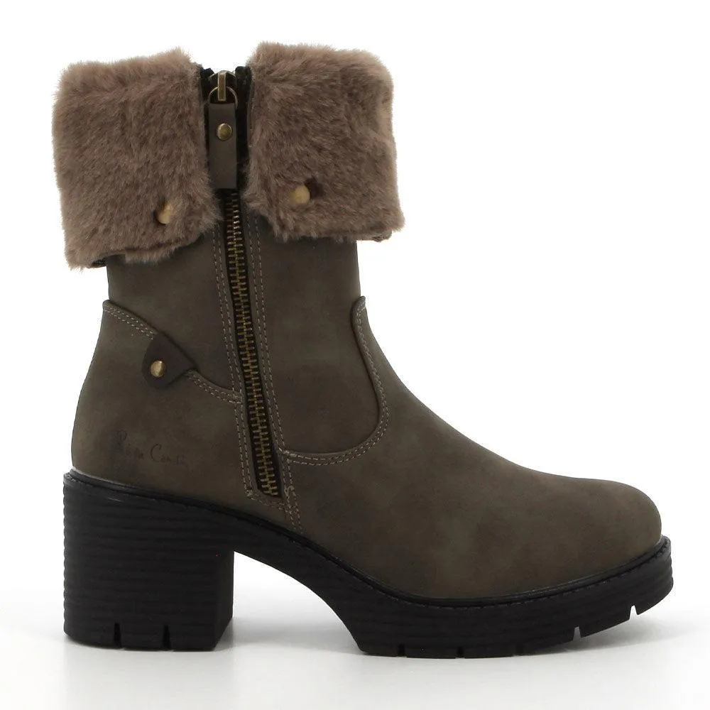 Pierre Cardin Dente Beige Fur Boot - Olive