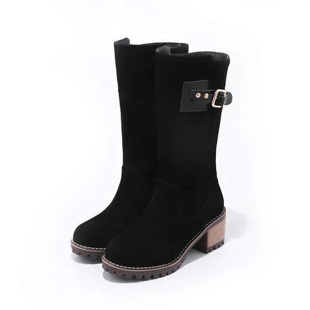 Plus Size High Gold Buckle Boots
