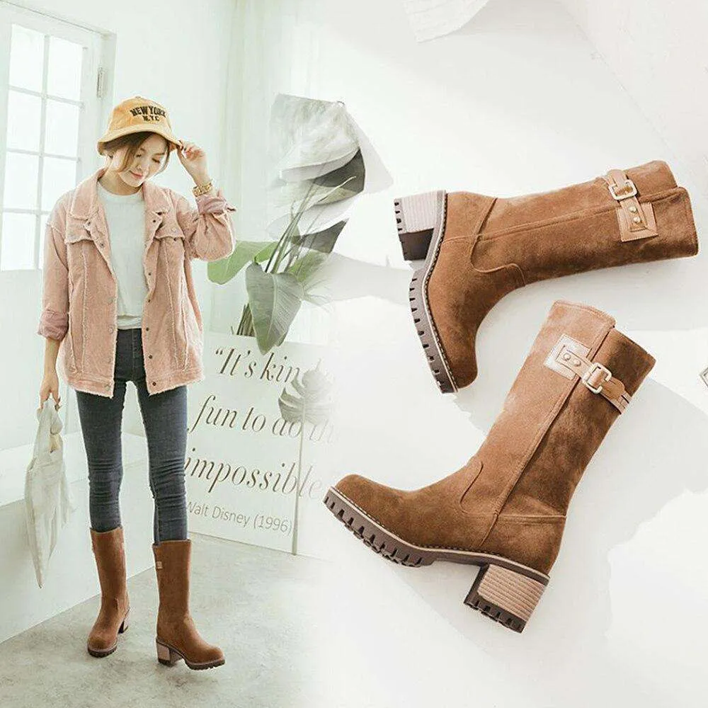 Plus Size High Gold Buckle Boots