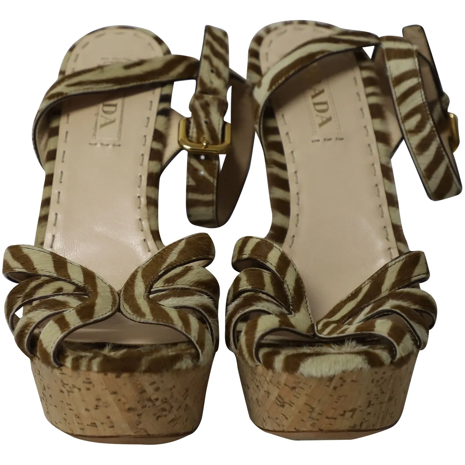 Prada Animal Print Ankle Strap Sandals in Brown Pony Hair