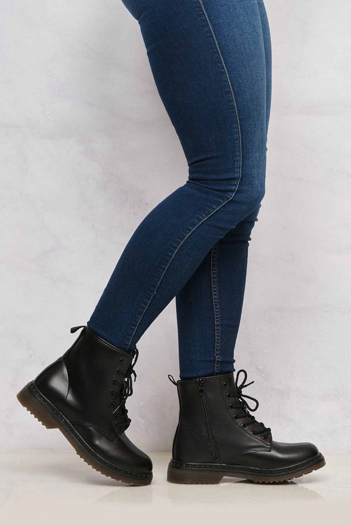 Pria Clear Sole Lace Up Boot in Black Matt