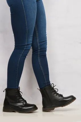 Pria Clear Sole Lace Up Boot in Black Matt