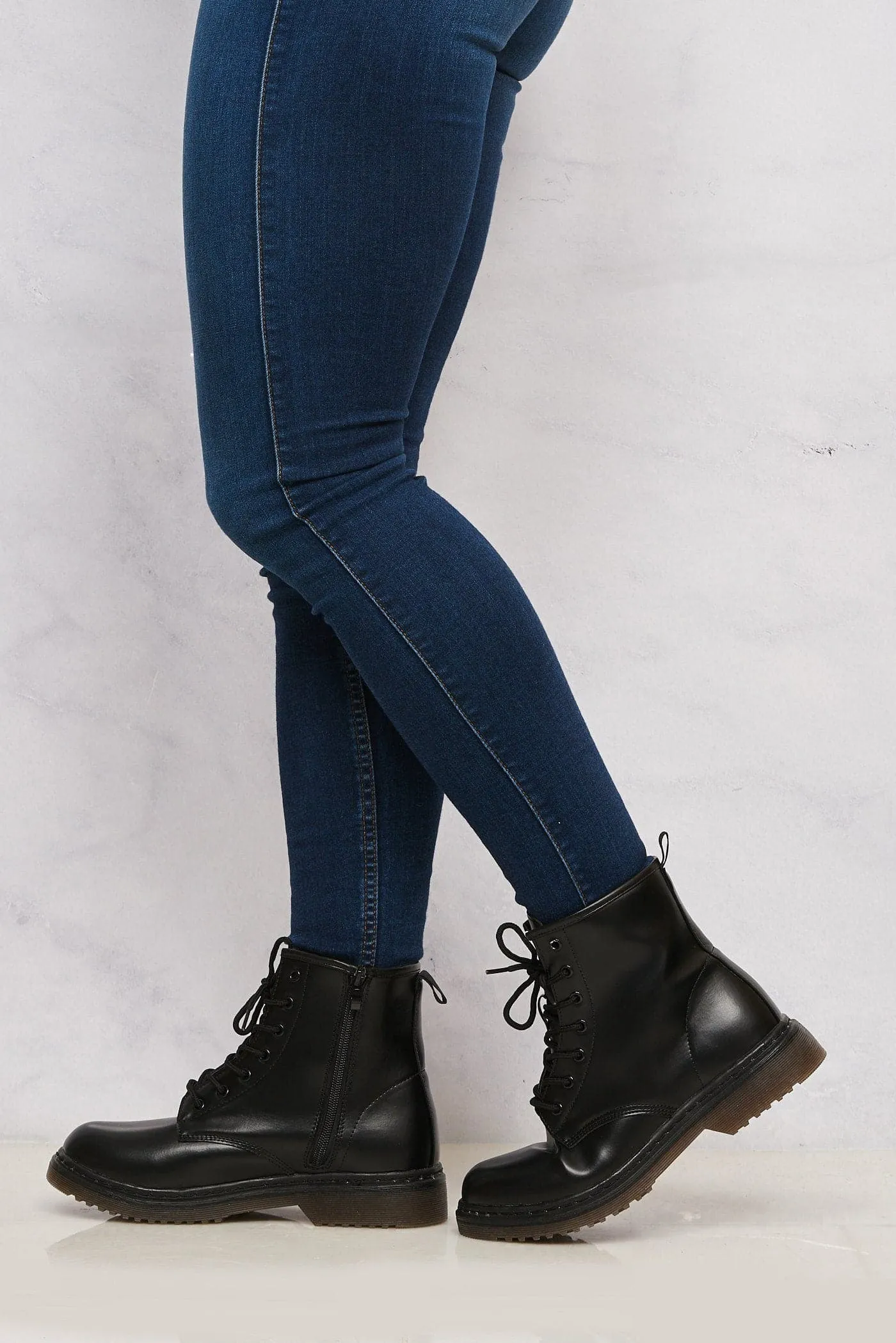 Pria Clear Sole Lace Up Boot in Black Matt
