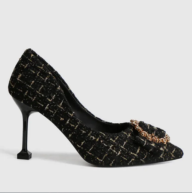Rhinestone Point Toe Slip On Kit Heel Pumps