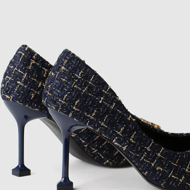 Rhinestone Point Toe Slip On Kit Heel Pumps