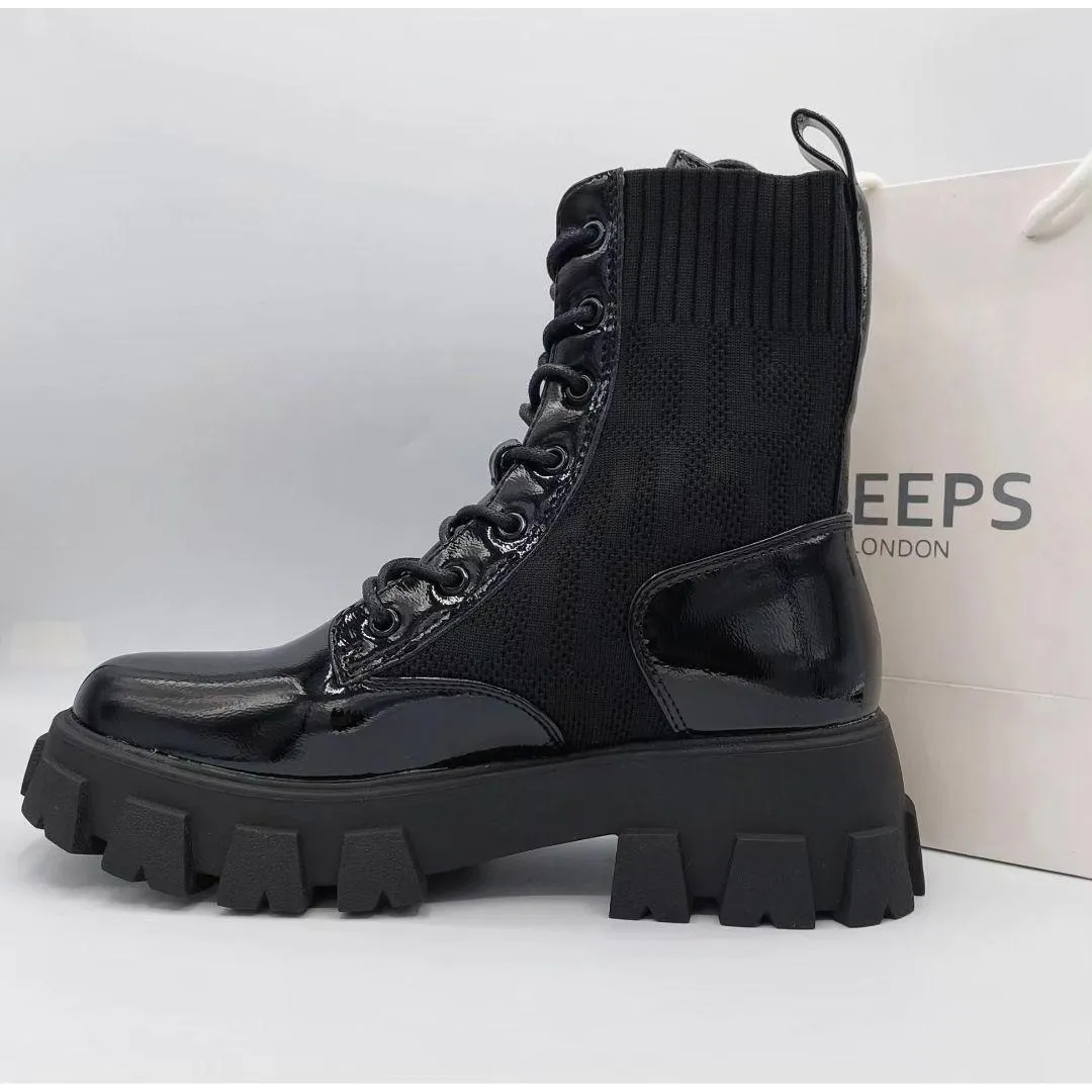 Ribbed Detailed Lace Up Combat Ankle Boots