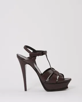 Saint Laurent Eggplant Purple Grained Leather Tribute Sandals - 40