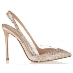 Sexy Gold Buckle Rhinestone Point Toe Pumps