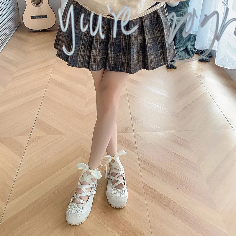 Sohiwoo Fashion crossover lace-up ballet shoes 2024 spring new personalized women's single shoe puff shoes cute style dancing shoes