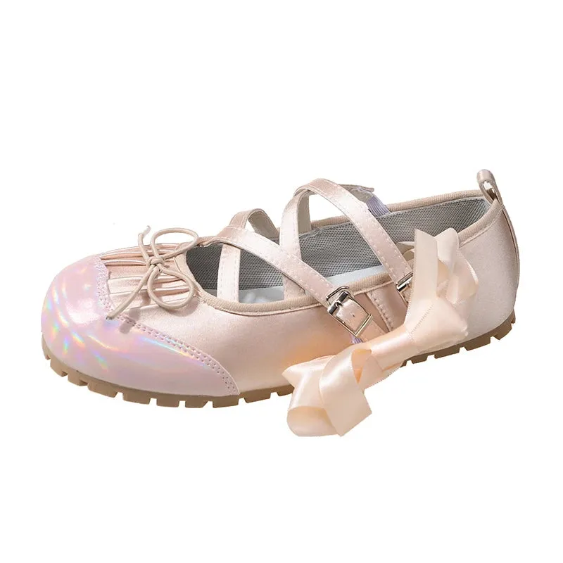 Sohiwoo Fashion crossover lace-up ballet shoes 2024 spring new personalized women's single shoe puff shoes cute style dancing shoes