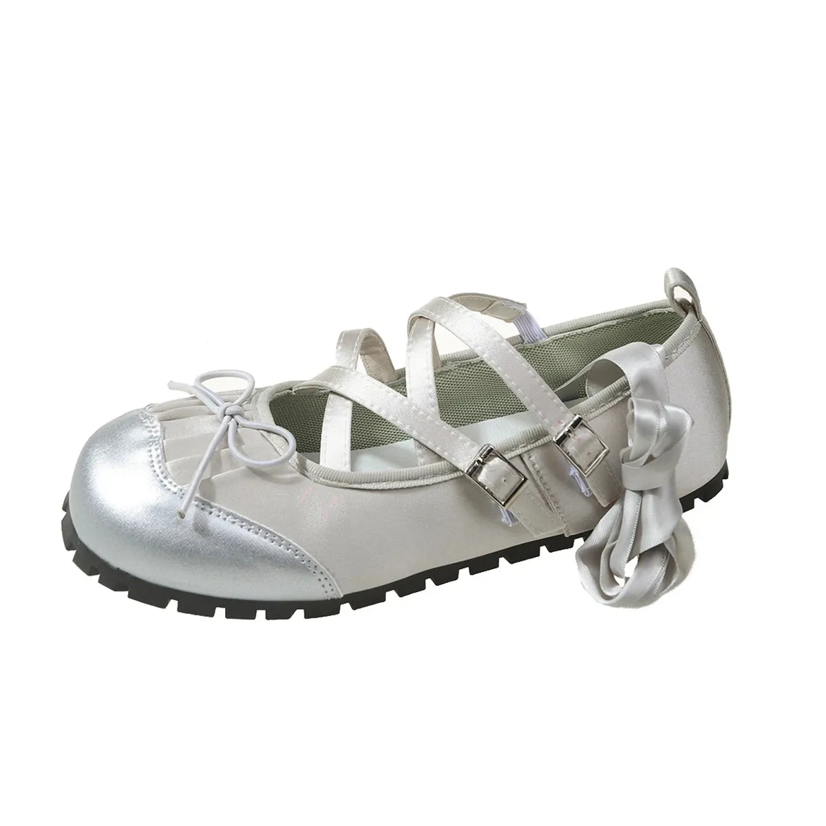 Sohiwoo Fashion crossover lace-up ballet shoes 2024 spring new personalized women's single shoe puff shoes cute style dancing shoes