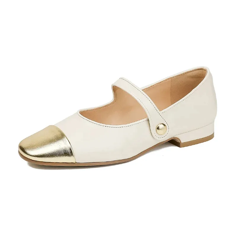 Sohiwoo Silver Mary Jane Women's Low Heel New Summer Lady Flats Shallow Mouth French Pu Patchwork Square Toe Leisure Fashion Shoes