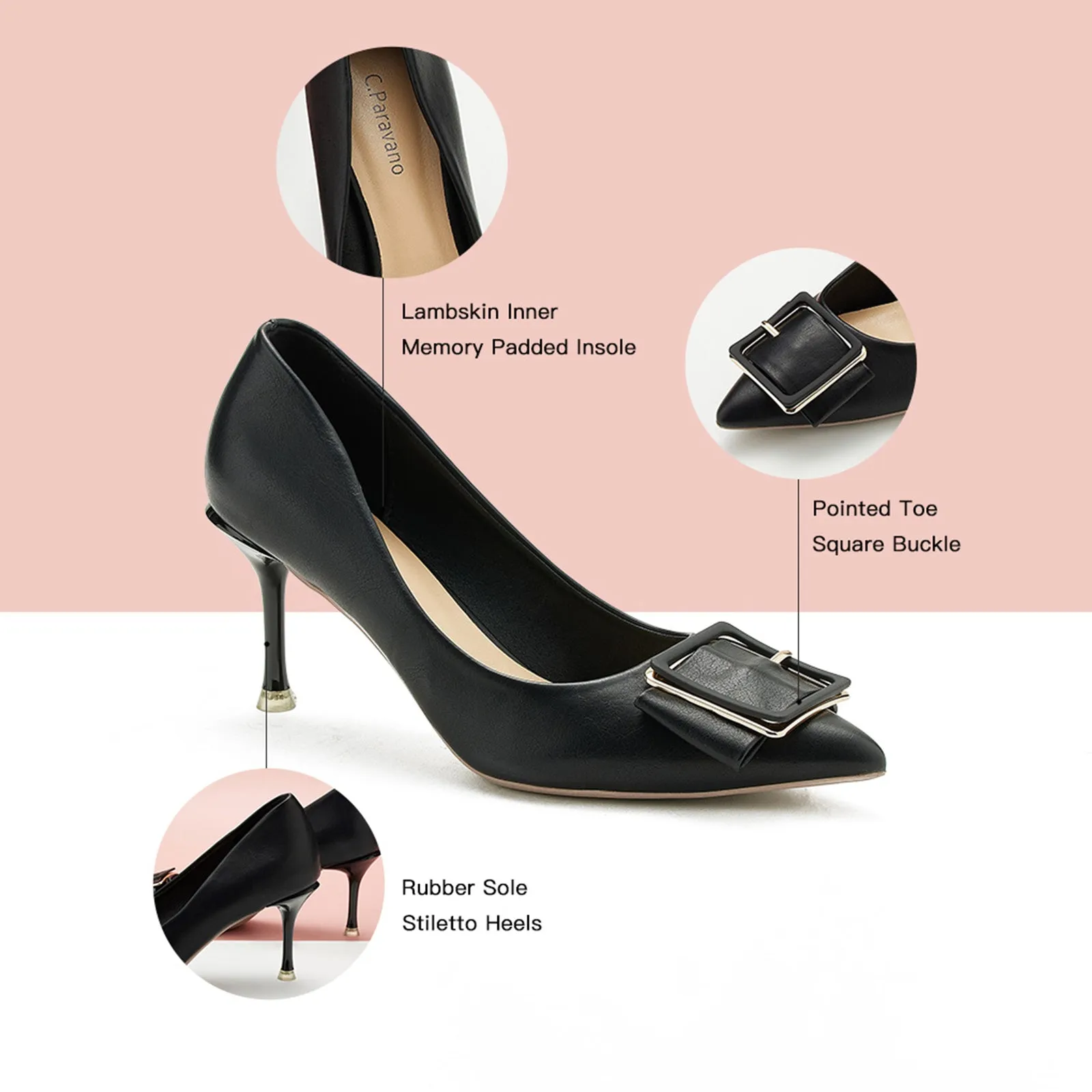 Square Buckled Pumps (Olivia) Black