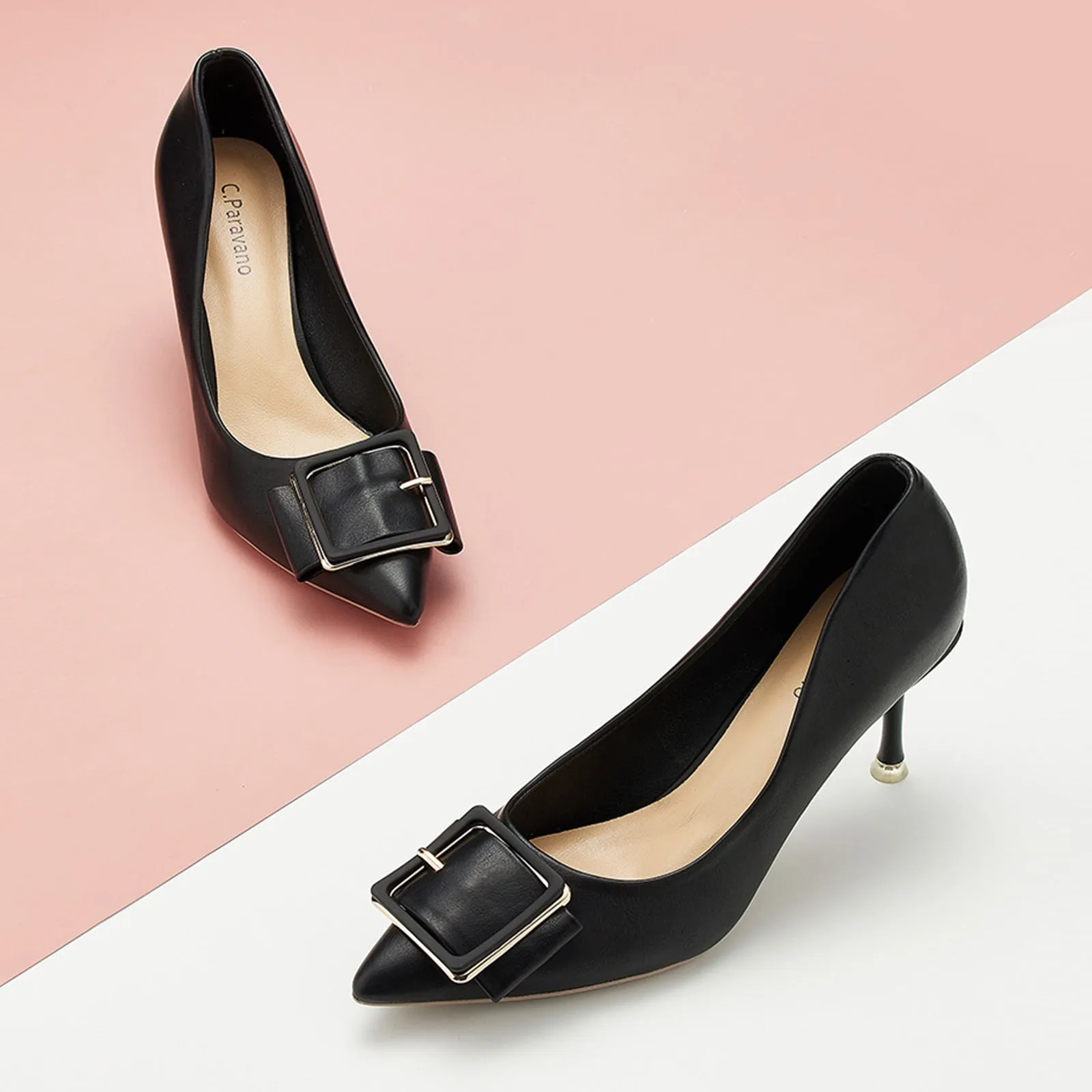 Square Buckled Pumps (Olivia) Black