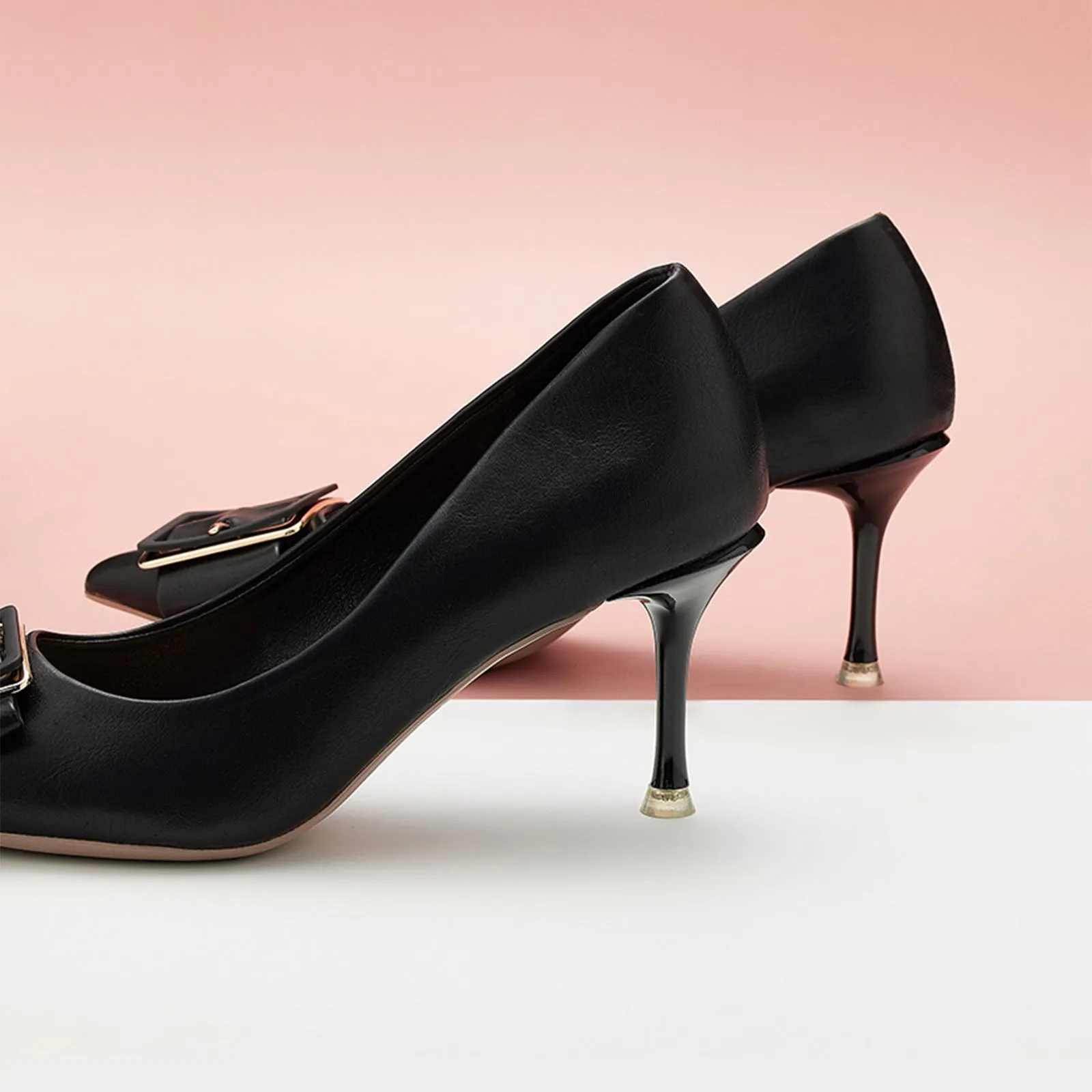 Square Buckled Pumps (Olivia) Black