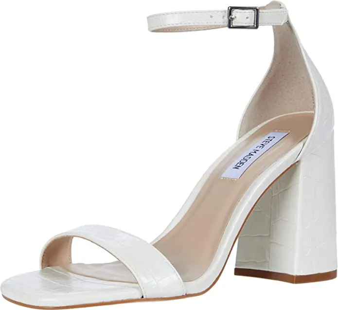 Steve Madden Women's Dillion Heeled Sandal White Croco Two Piece Pumps