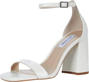 Steve Madden Women's Dillion Heeled Sandal White Croco Two Piece Pumps
