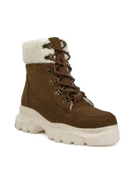 Tan Color Cushioned Collar Ankle Boots