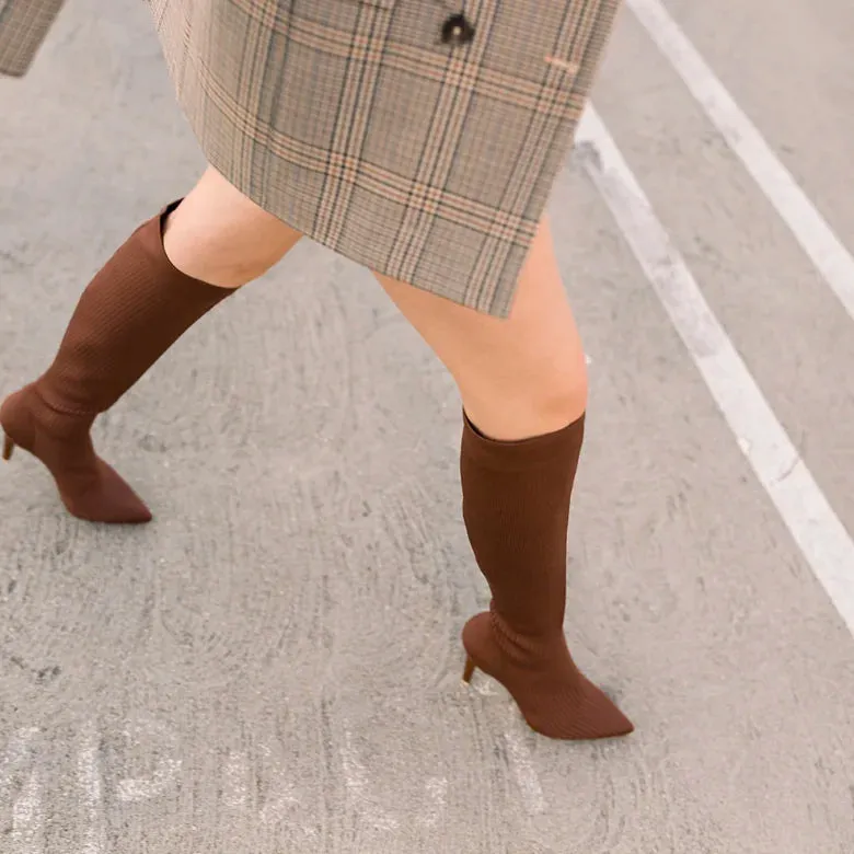 The Knee High Boot Walnut Knit   Block Heel Kit 3 Walnut