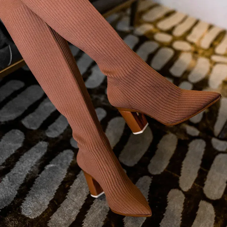 The Knee High Boot Walnut Knit   Block Heel Kit 3 Walnut