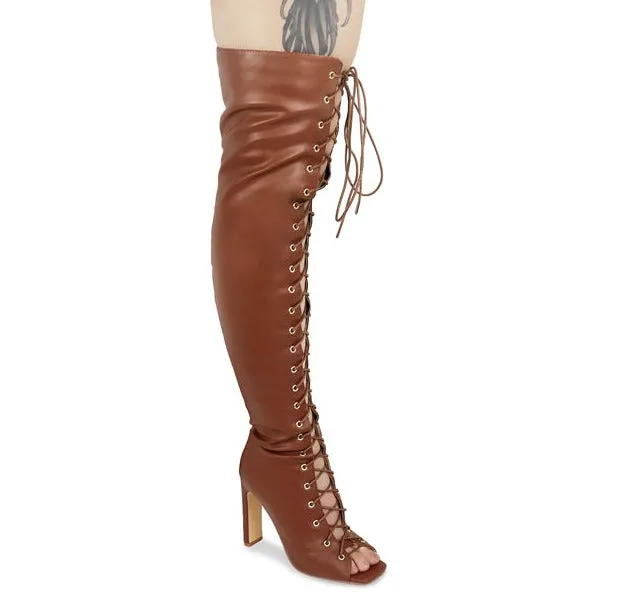 Thigh High Open Toe Lace-Up Drip-1 Liliana