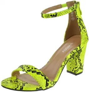 Top Moda HAnnah-1 Ankle Strap High Heel Sandal, Yellow Snake Two Peice Pump (7.5, Neon Yellow Snake)