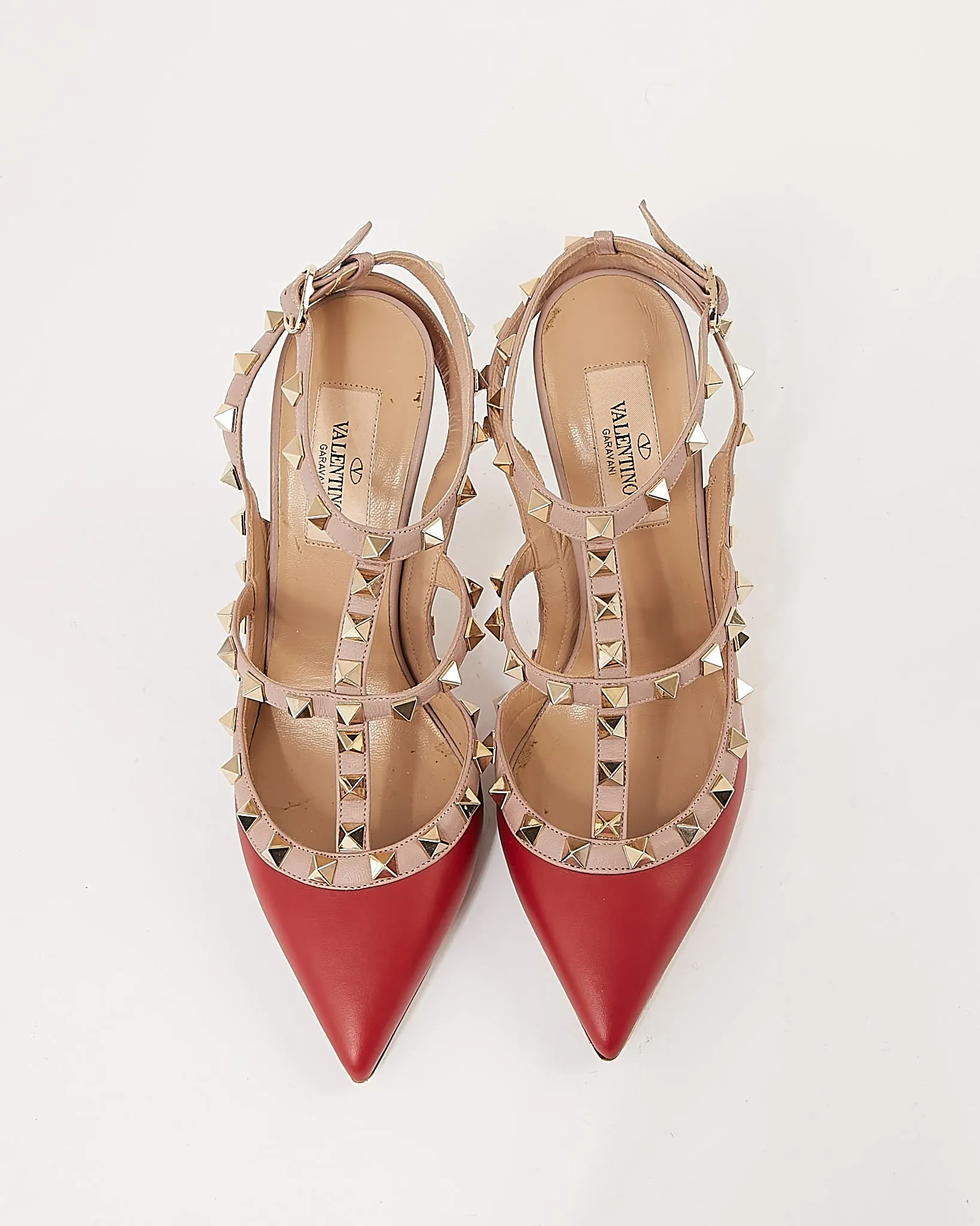 Valentino Red / Beige Leather Rockstud Pumps -  36.5
