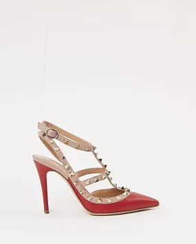 Valentino Red / Beige Leather Rockstud Pumps -  36.5