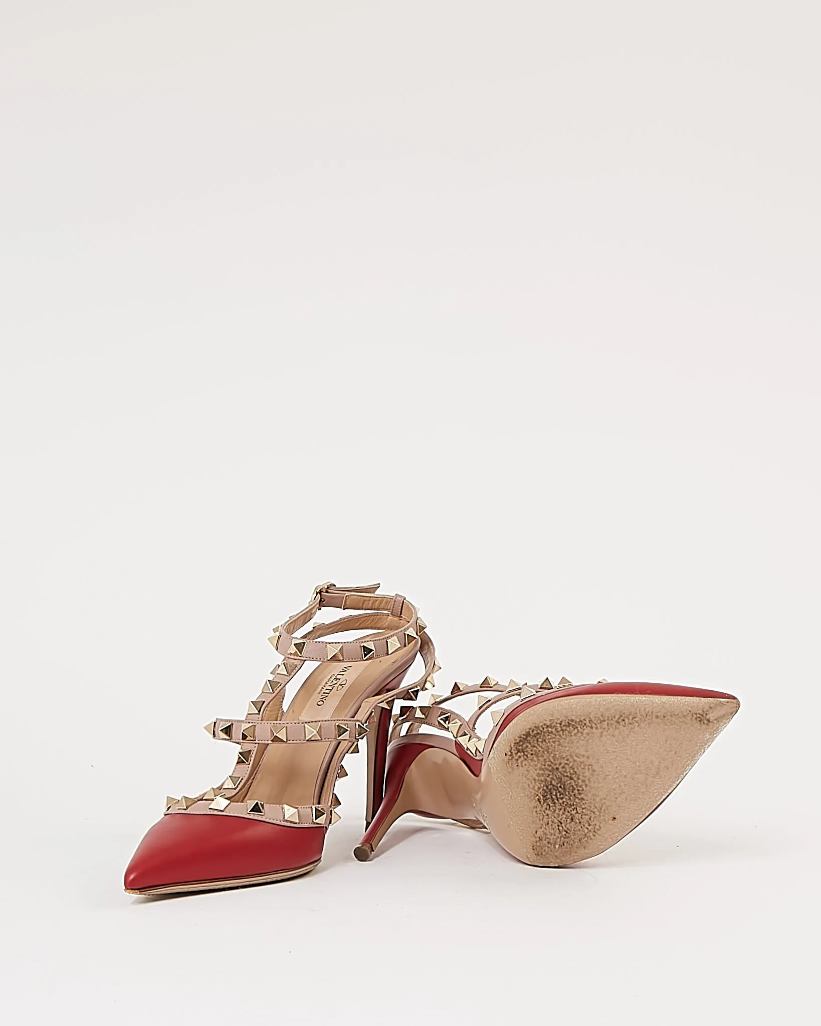 Valentino Red / Beige Leather Rockstud Pumps -  36.5